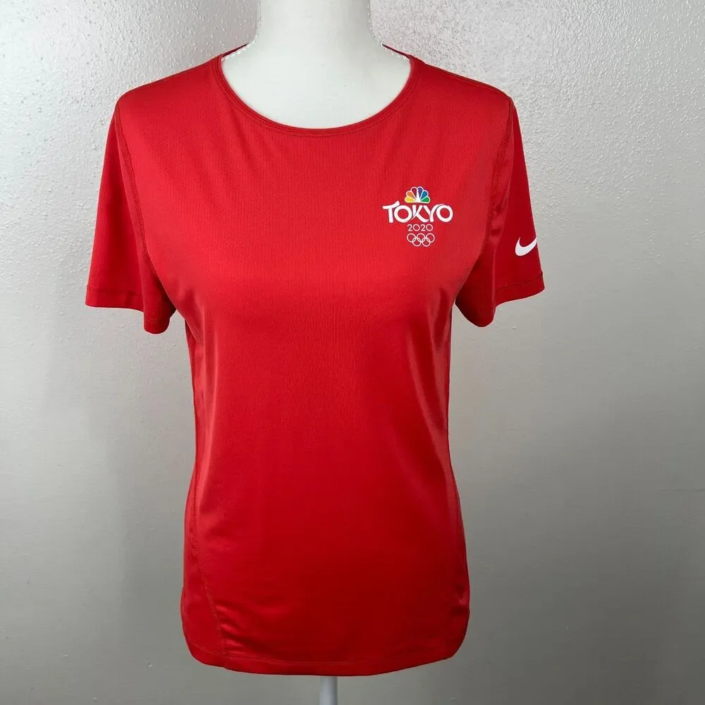 Nike Dri-Fit Shirt Women Medium Red 2020 Tokyo Olympics Team Short Sleeve Active